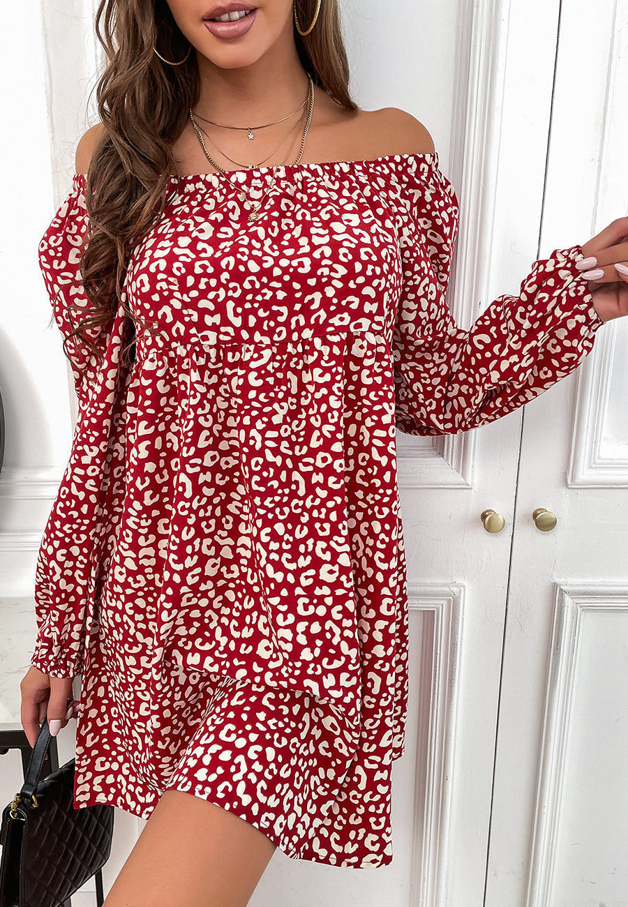 Gathered Neck Print Dress