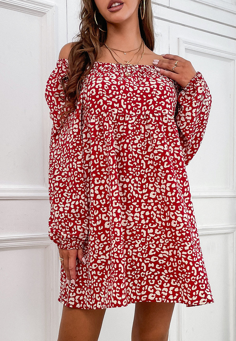 Gathered Neck Print Dress