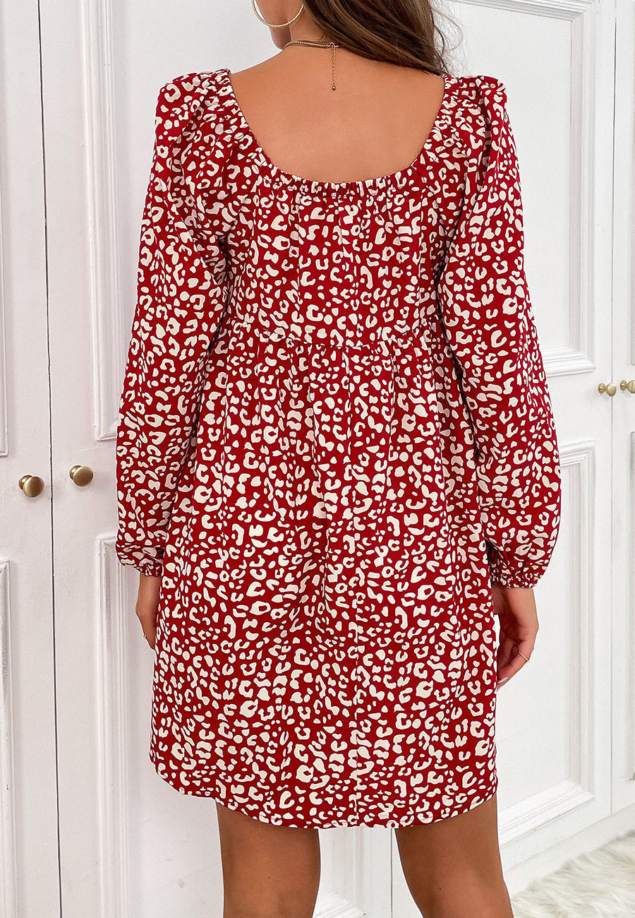 Gathered Neck Print Dress