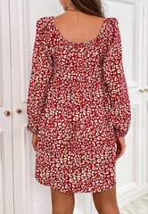 Gathered Neck Print Dress
