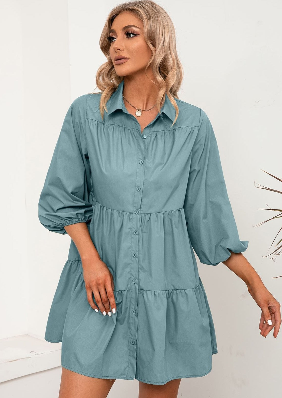 Elbow Length Shirt Dress