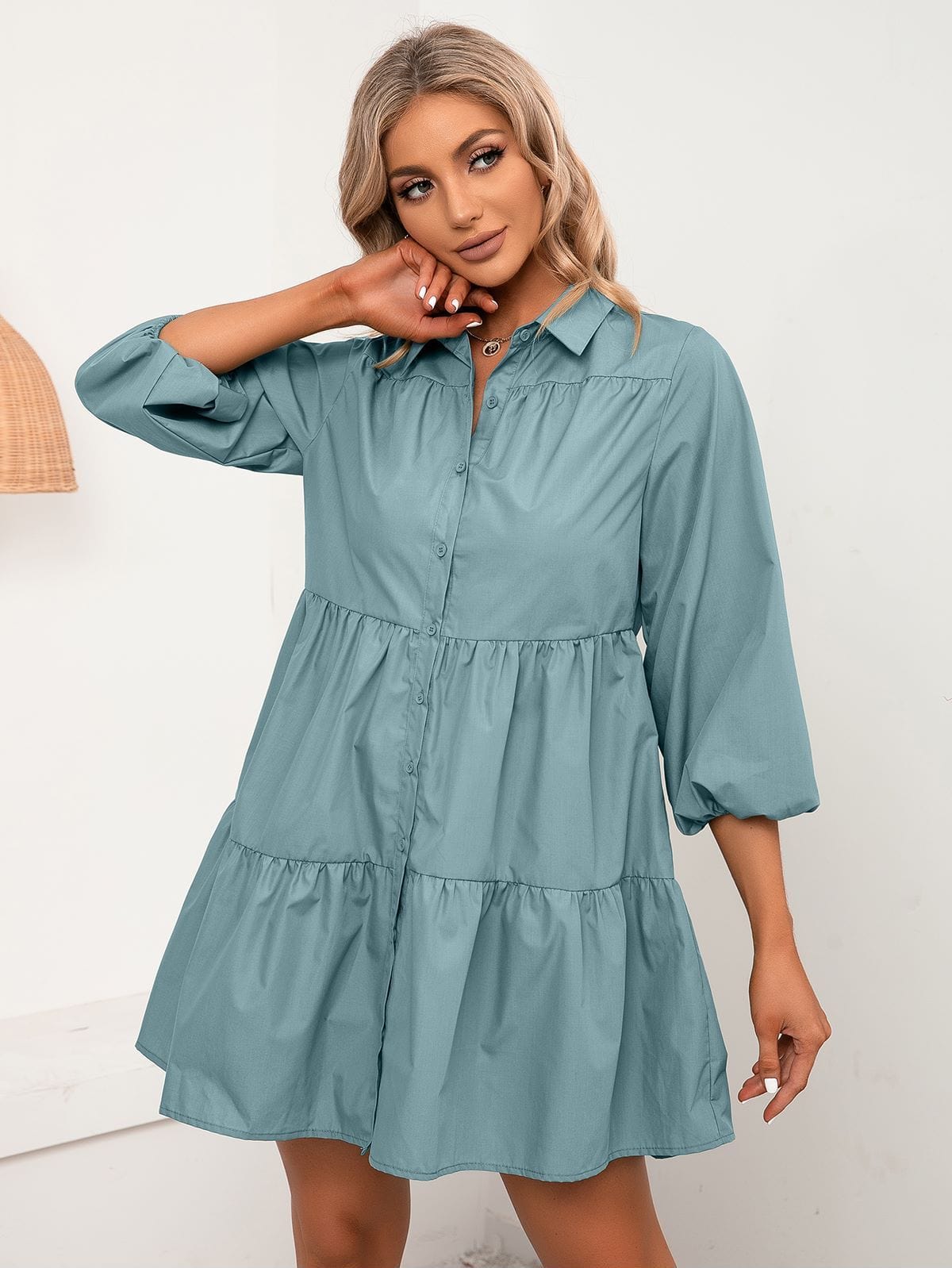 Elbow Length Shirt Dress