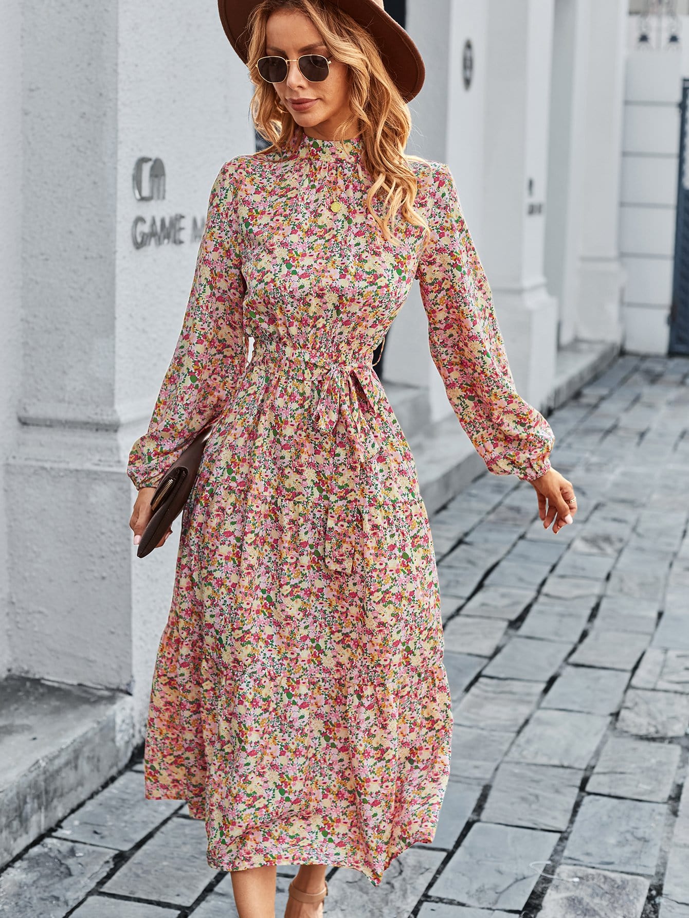 High Floral Vintage Dress