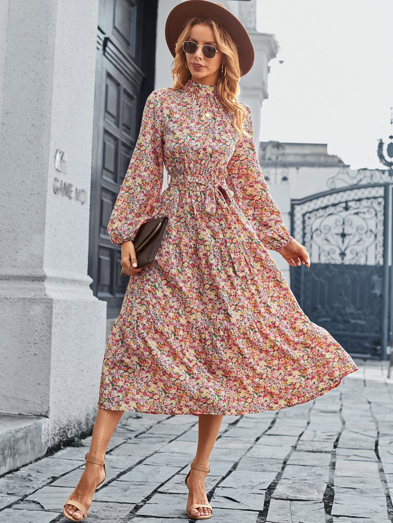 High Floral Vintage Dress