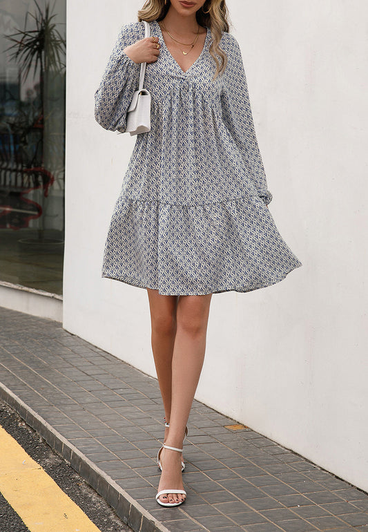 V Oriental Print Dress