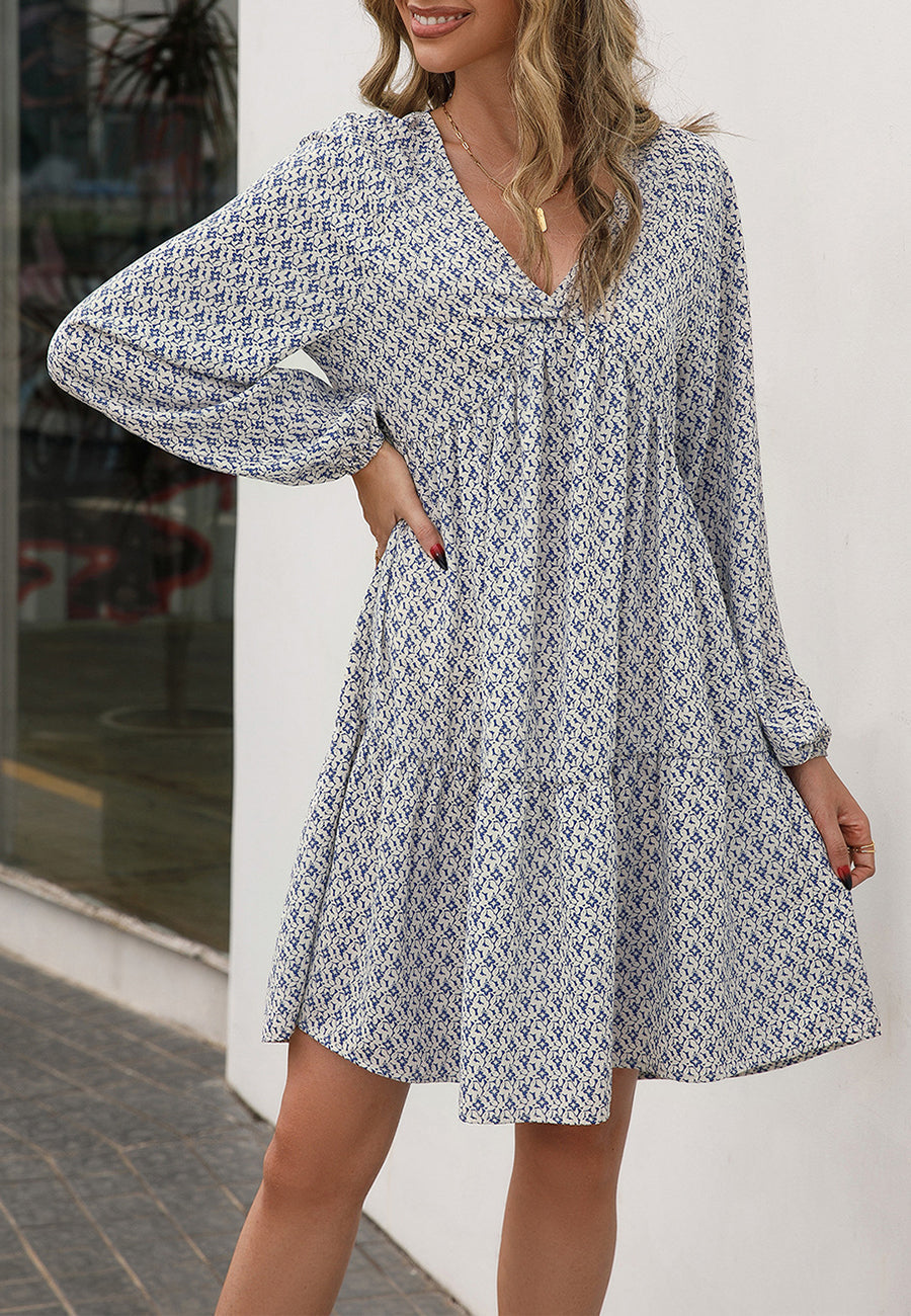 V Oriental Print Dress