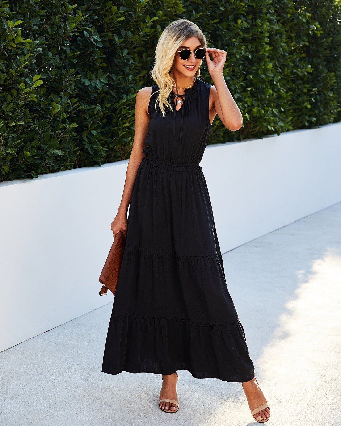 Tie Neck Solid Dress