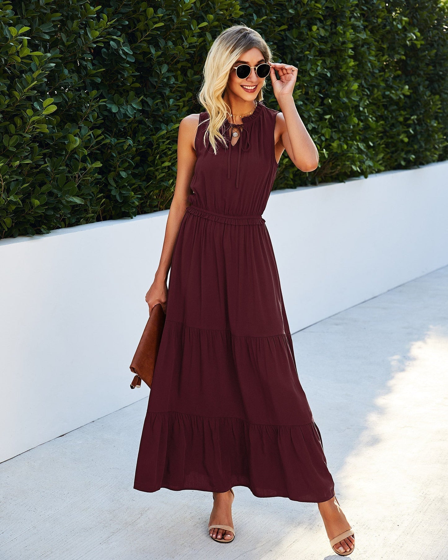 Tie Neck Solid Dress