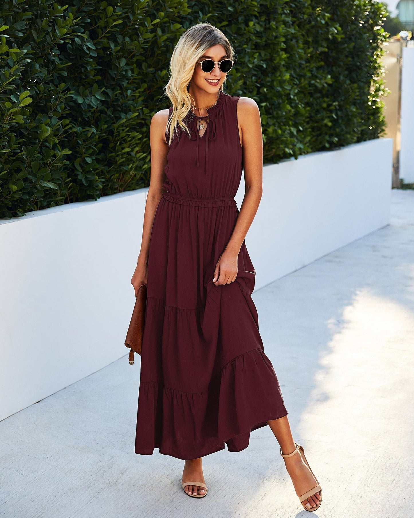 Tie Neck Solid Dress