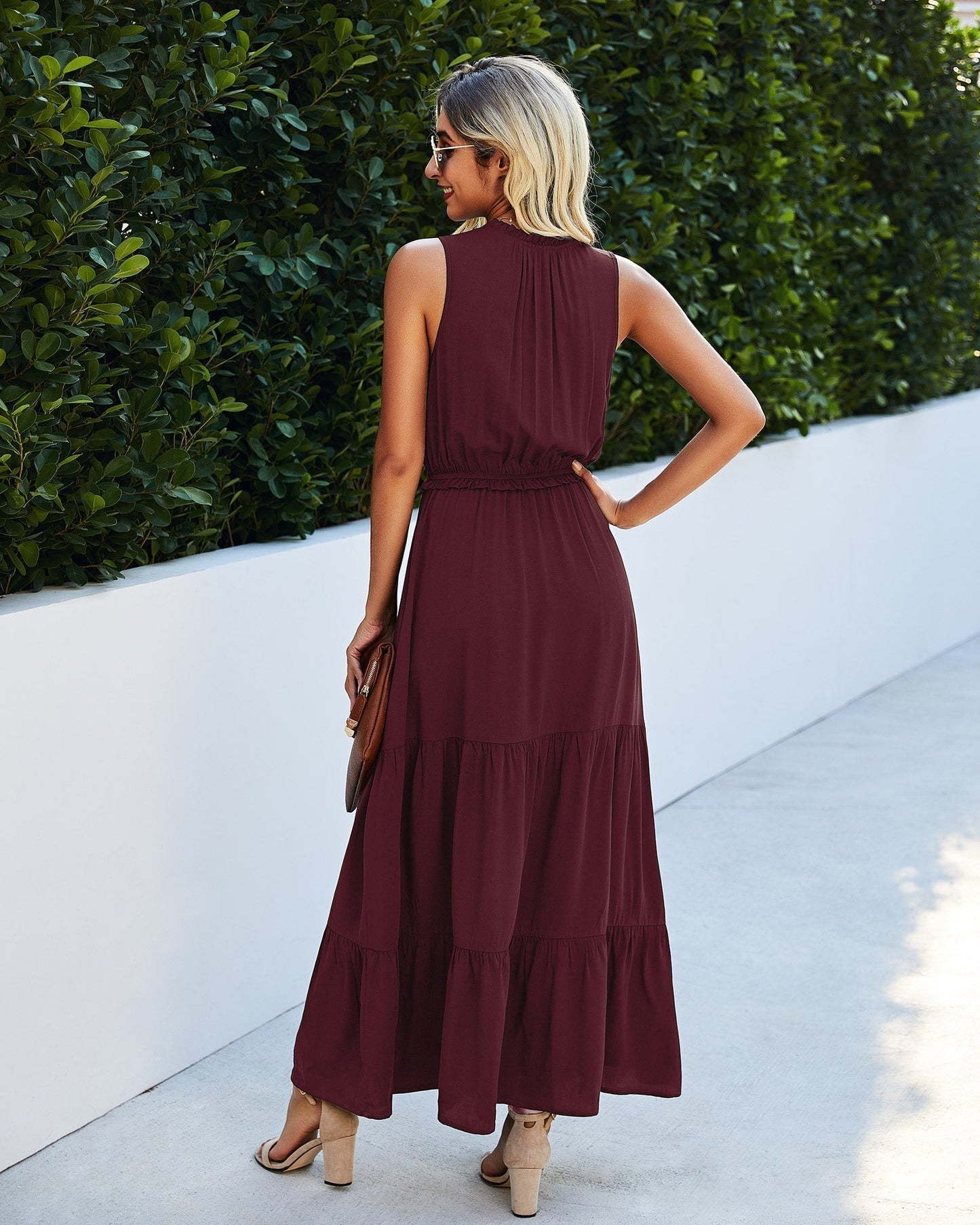 Tie Neck Solid Dress