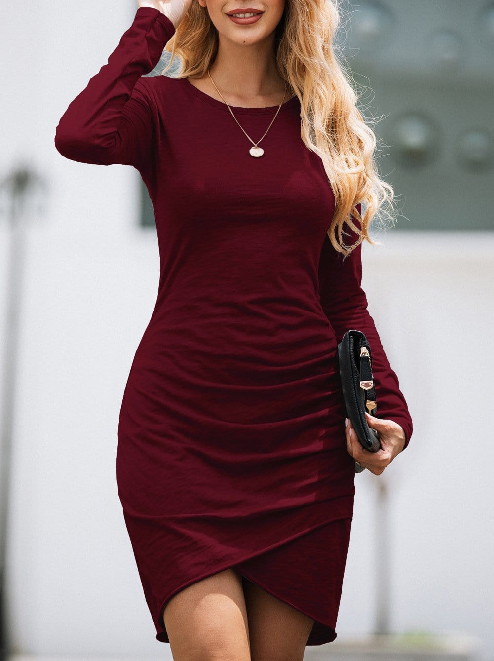 Long Sleeve Overlap Dress