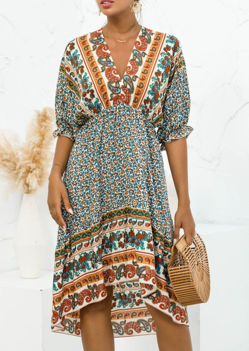 Mixed Print Asymmetrical Dress