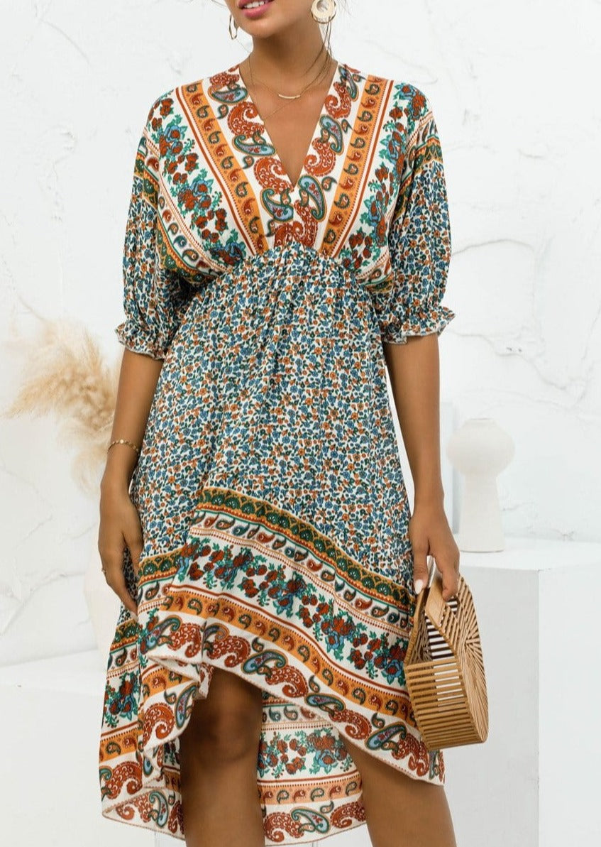 Mixed Print Asymmetrical Dress