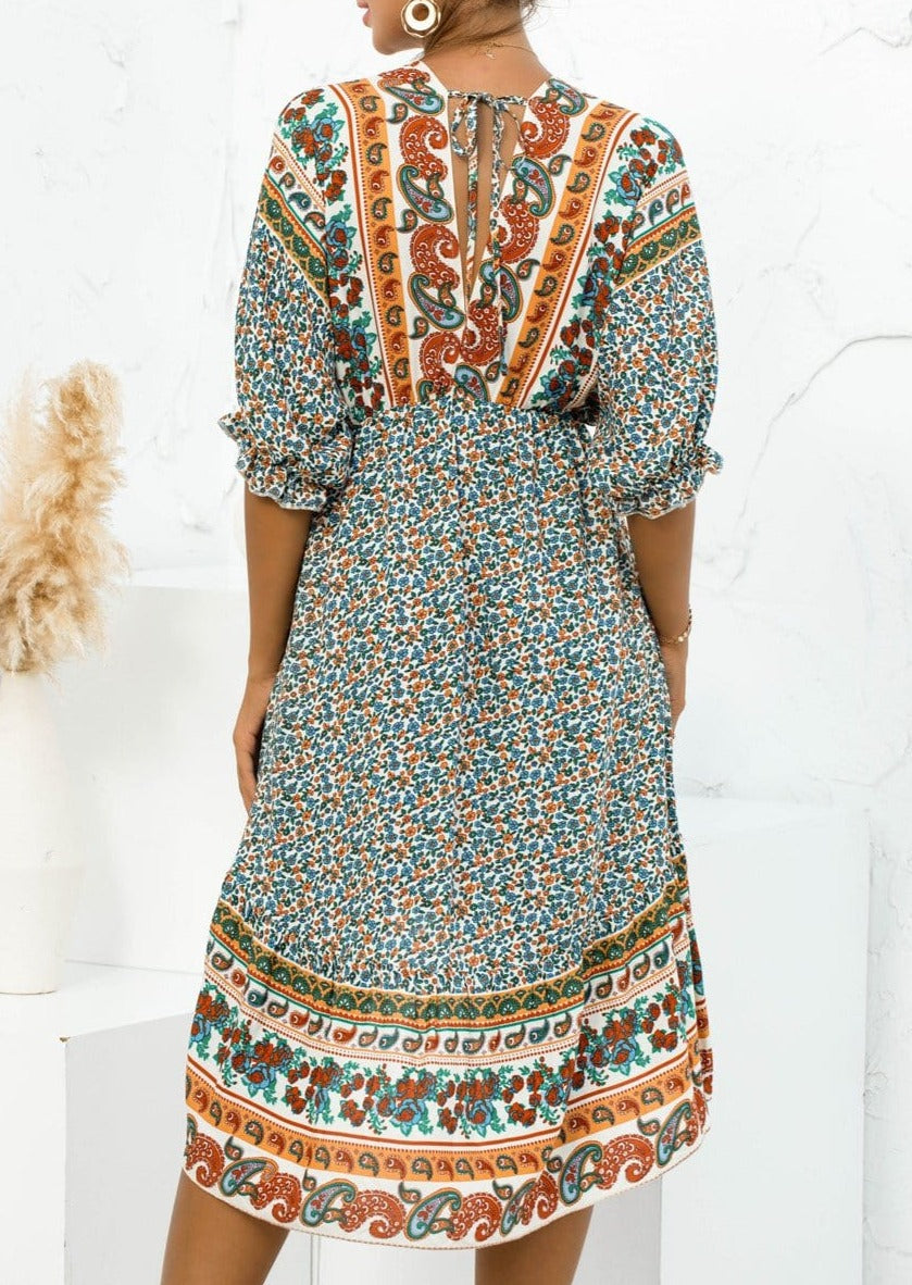 Mixed Print Asymmetrical Dress
