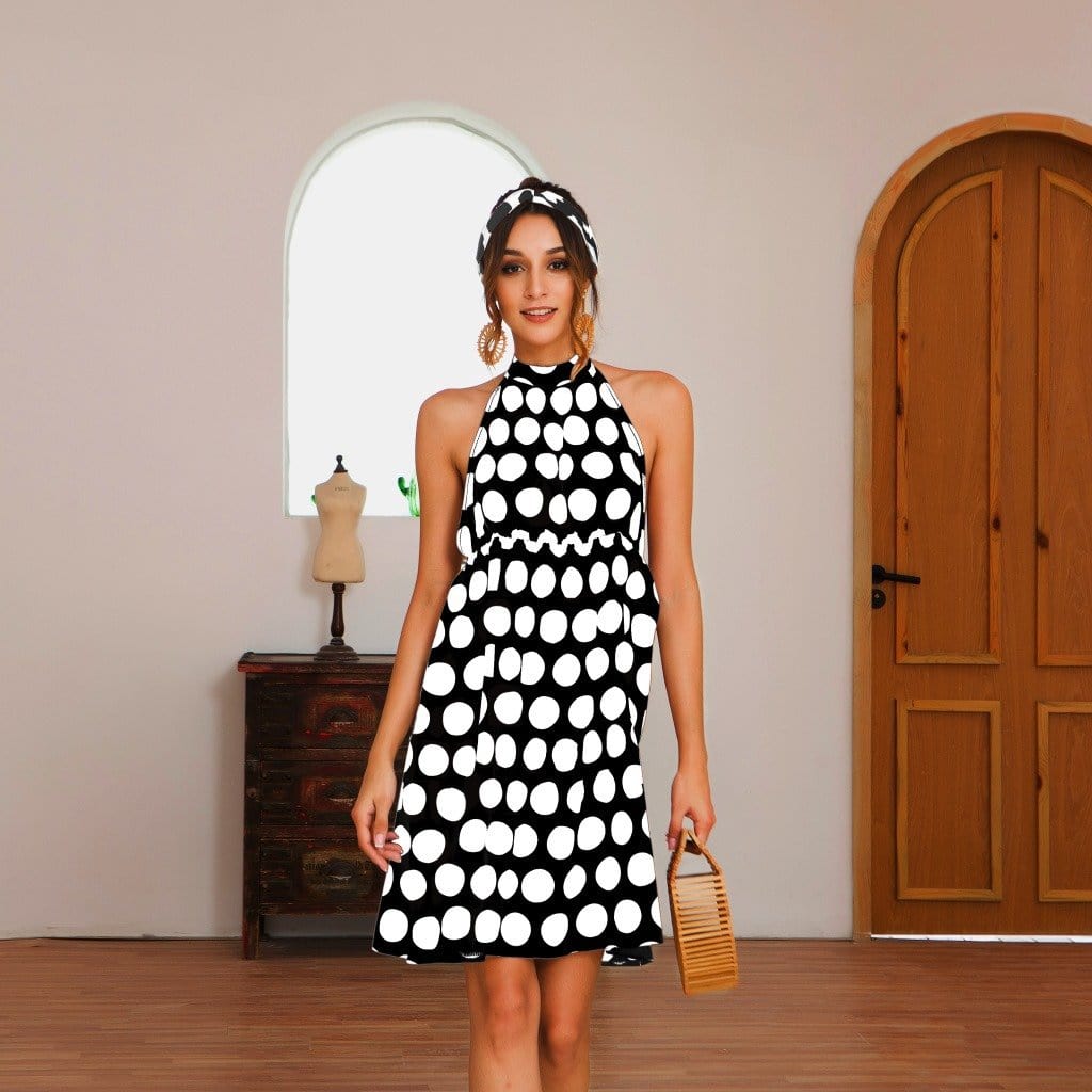 Halter Backless Polka Dress