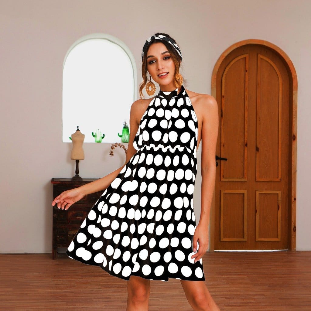 Halter Backless Polka Dress