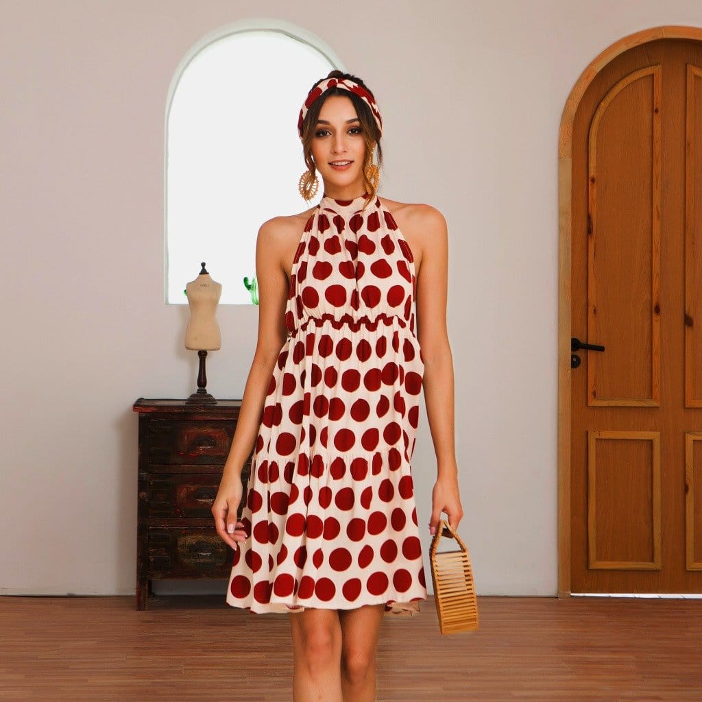 Halter Backless Polka Dress