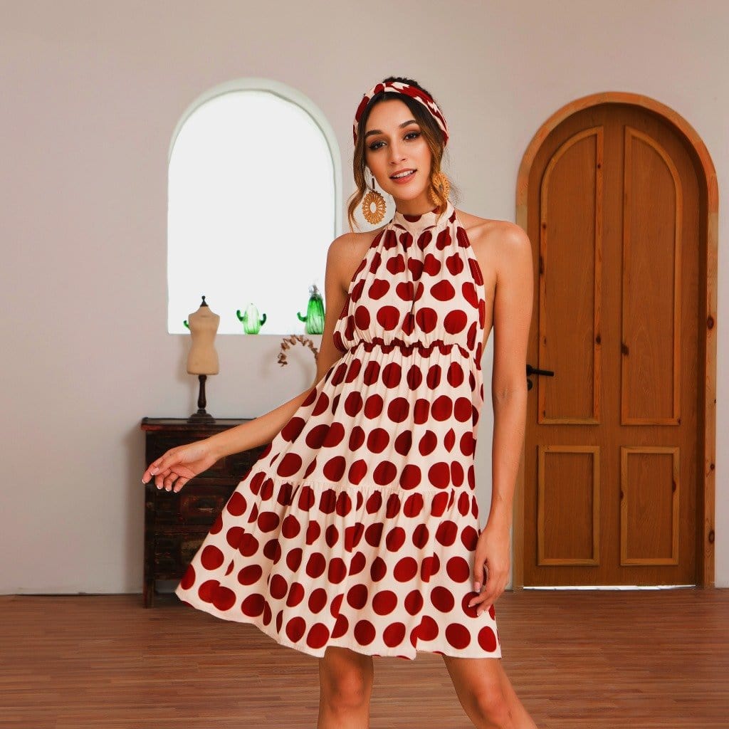 Halter Backless Polka Dress