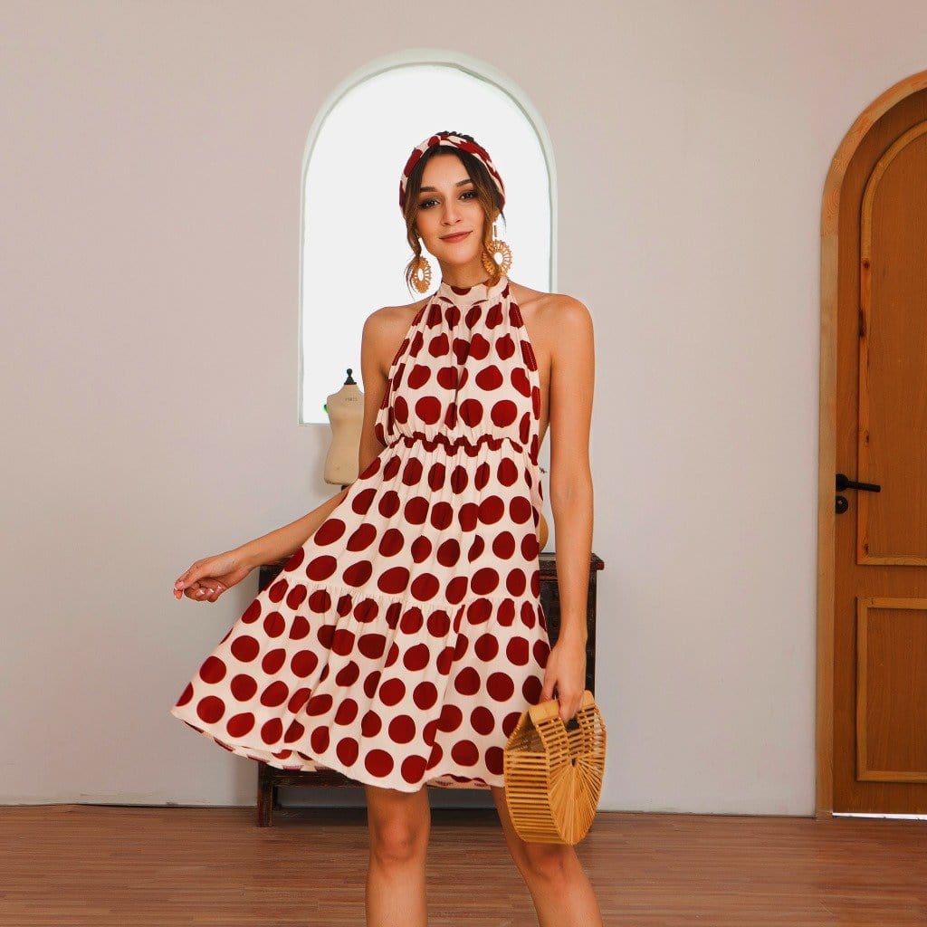 Halter Backless Polka Dress