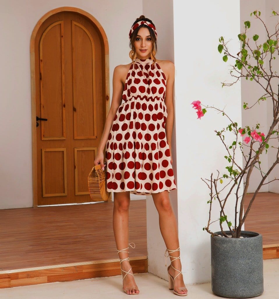 Halter Backless Polka Dress