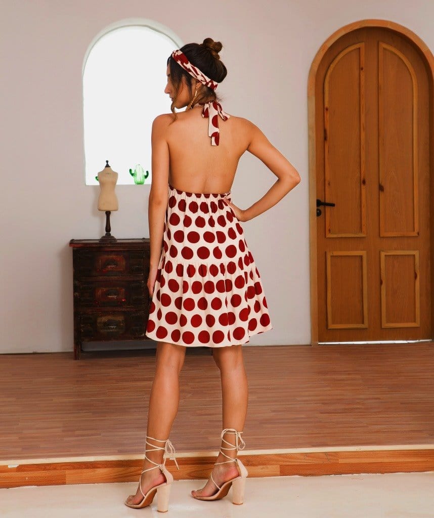 Halter Backless Polka Dress