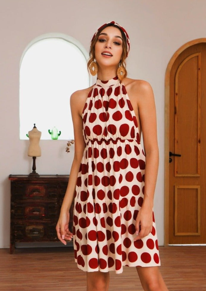 Halter Backless Polka Dress
