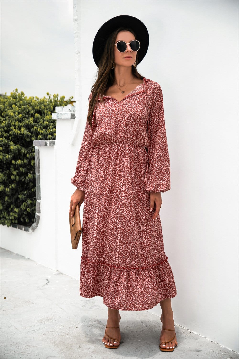Neck Ruffle Hem Dress