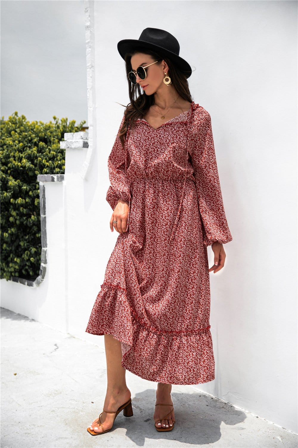 Neck Ruffle Hem Dress