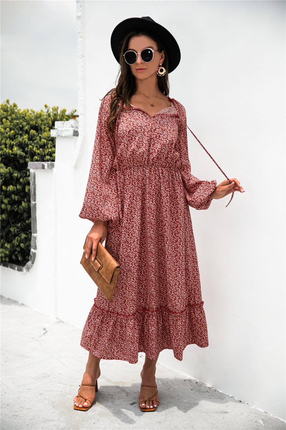 Neck Ruffle Hem Dress