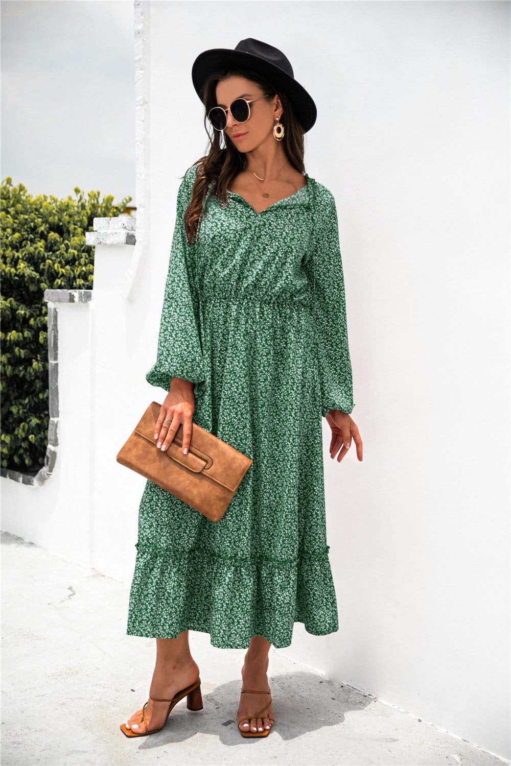 Neck Ruffle Hem Dress
