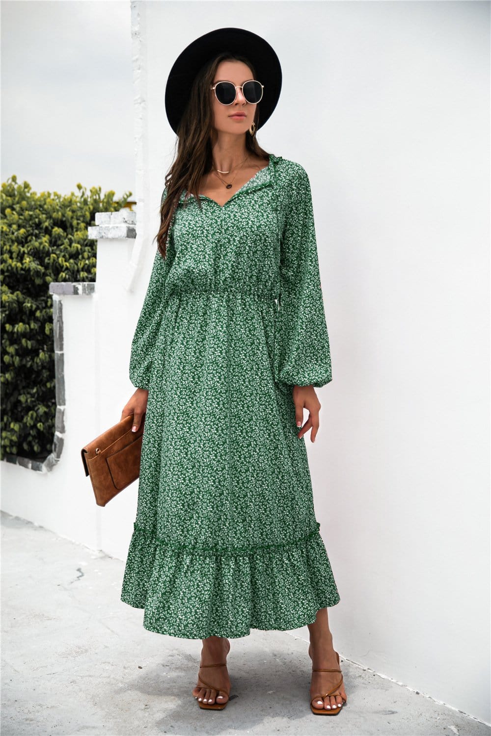 Neck Ruffle Hem Dress