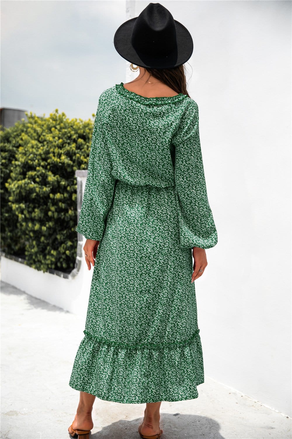 Neck Ruffle Hem Dress