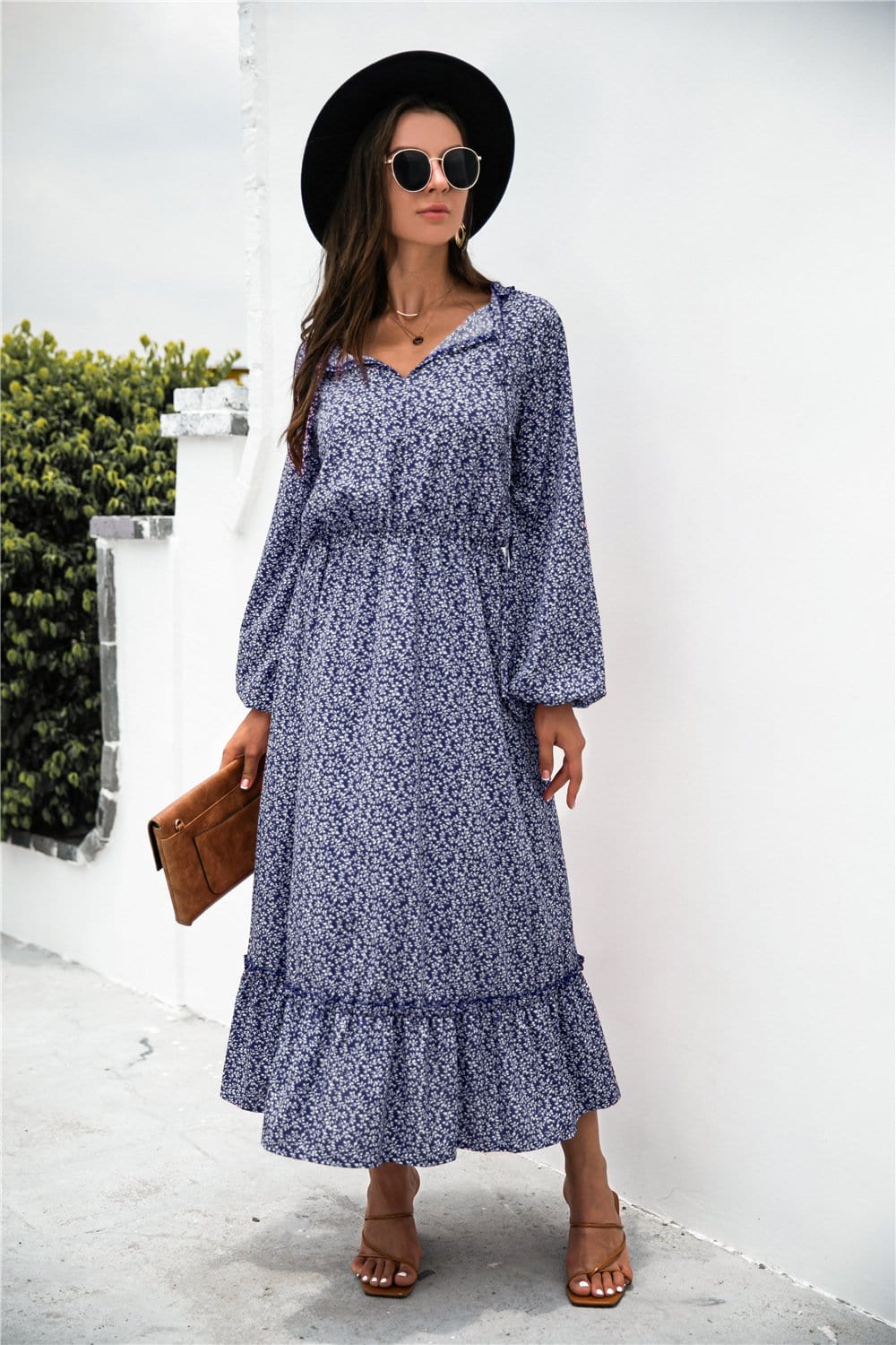 Neck Ruffle Hem Dress
