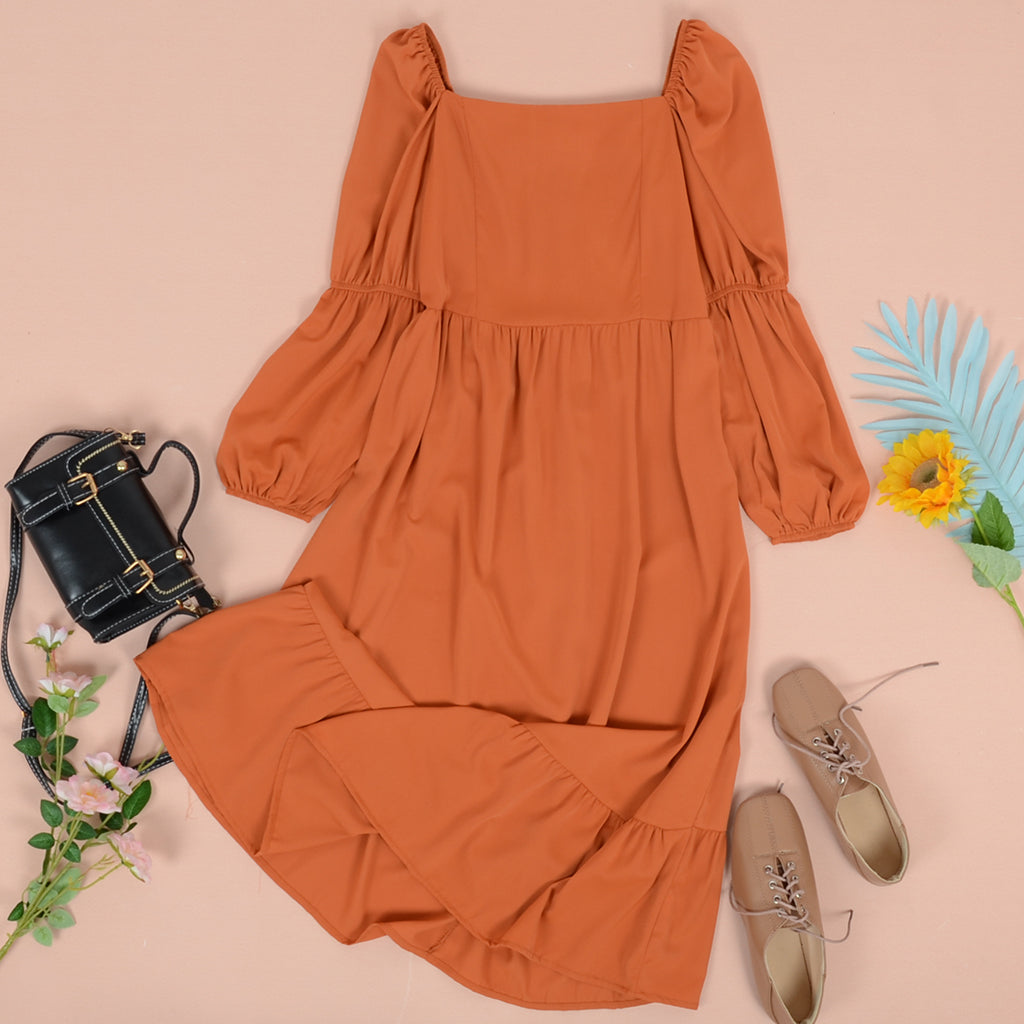 Double Sleeve Solid Dress
