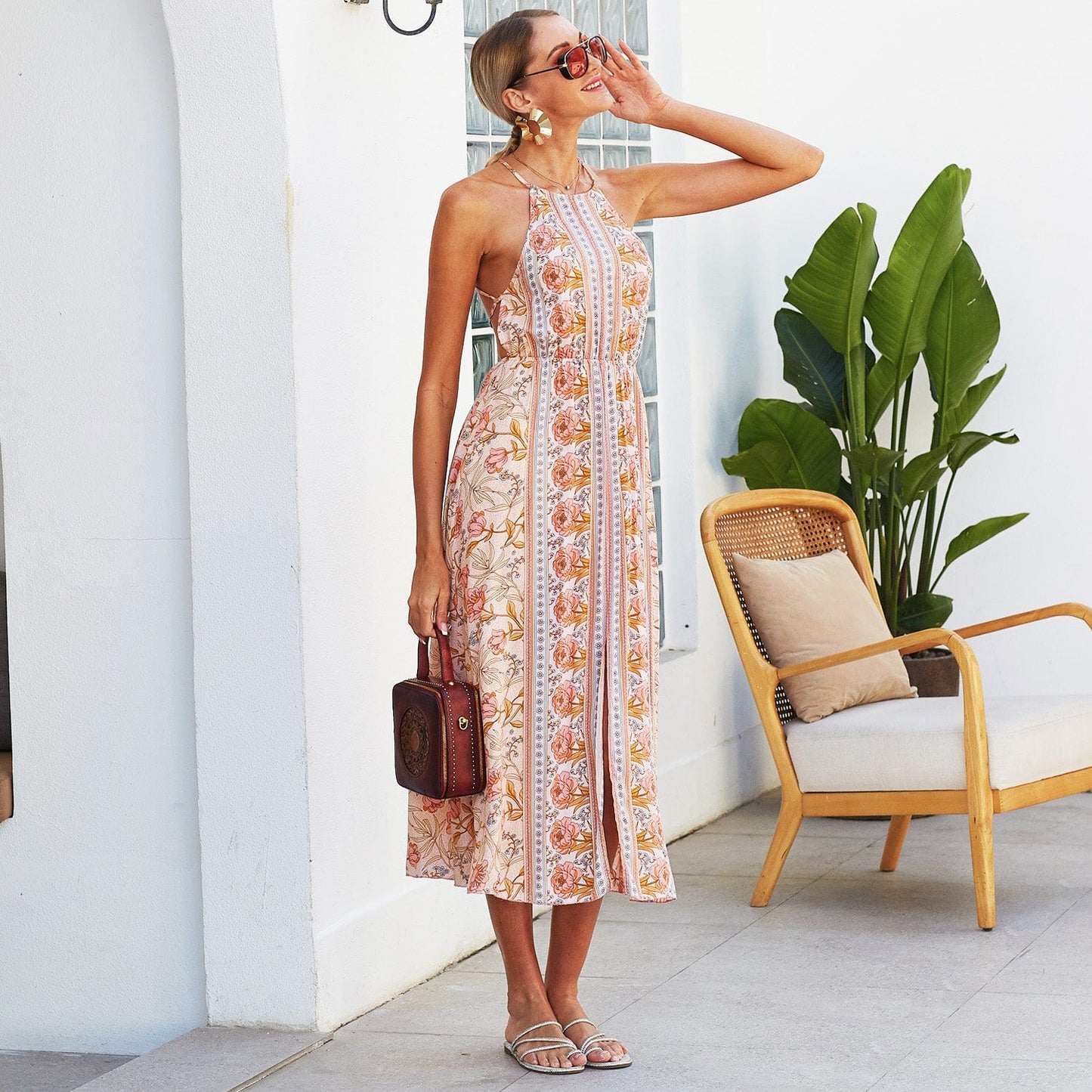 Halter Neck Floral Dress