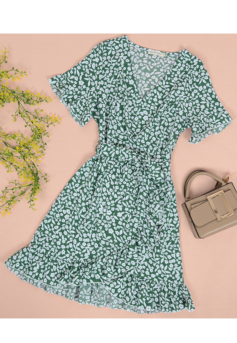 Floral Hem Wrap Dress