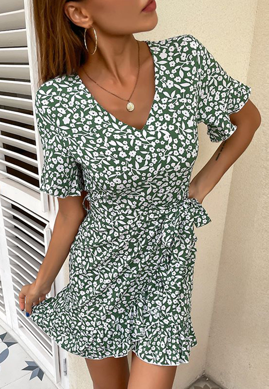 Floral Hem Wrap Dress