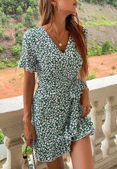 Floral Hem Wrap Dress