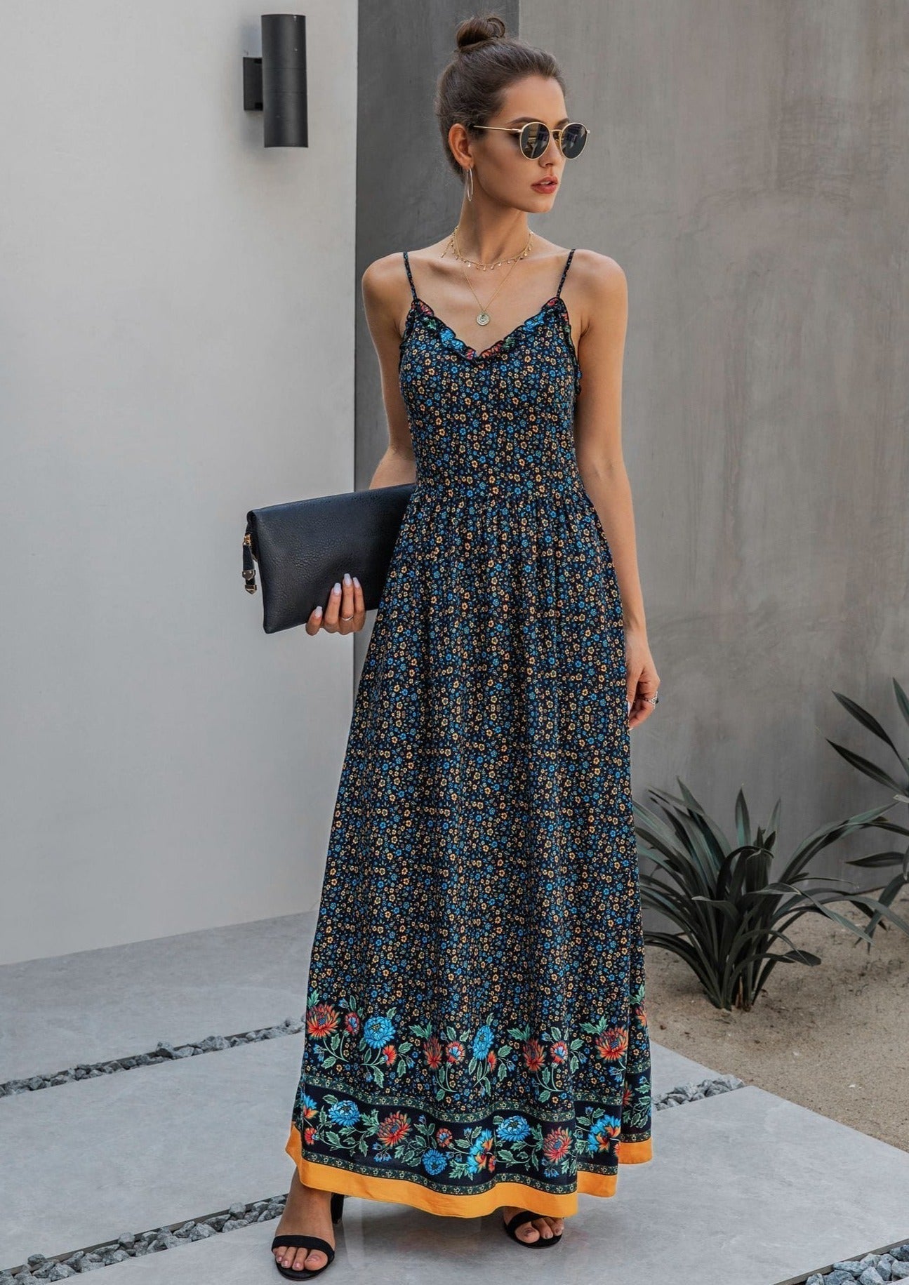 Floral V Neck Maxi Dress