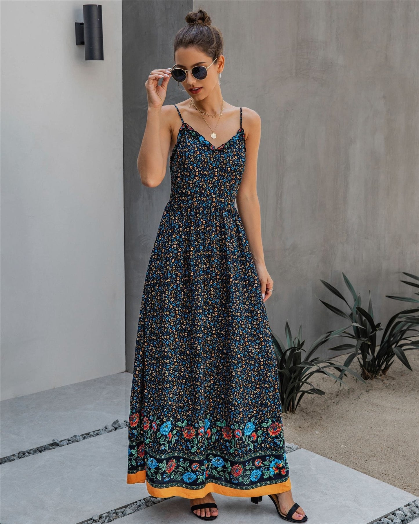 Floral V Neck Maxi Dress