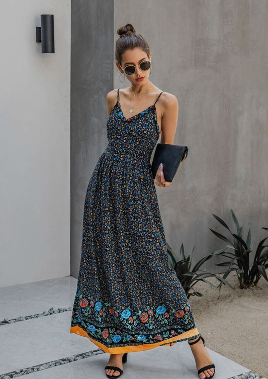 Floral V Neck Maxi Dress