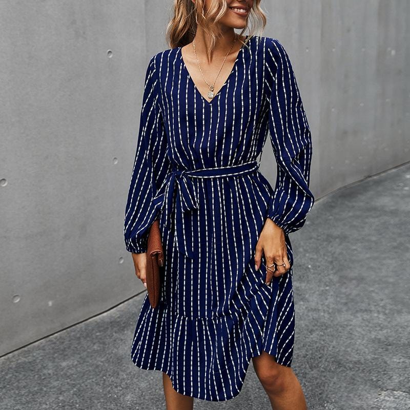 V Neck Tie Waist Dress