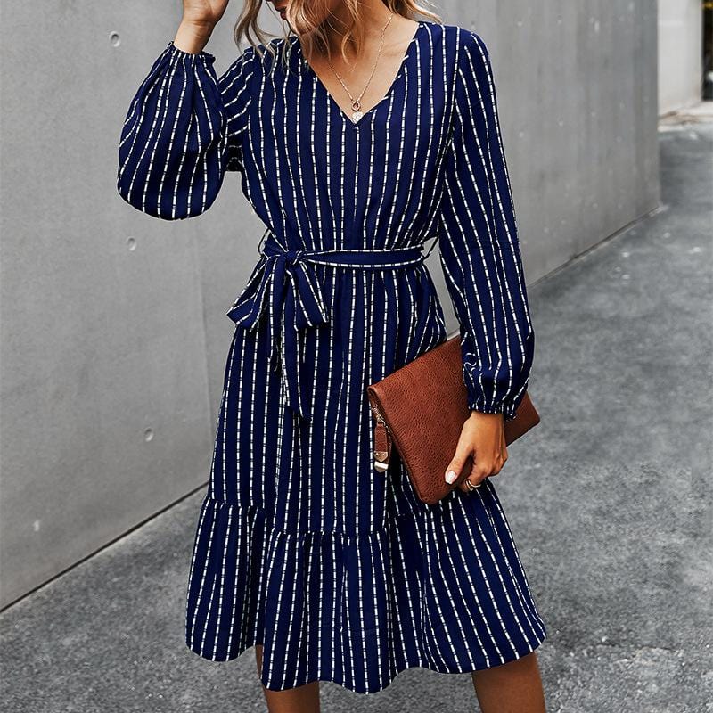 V Neck Tie Waist Dress