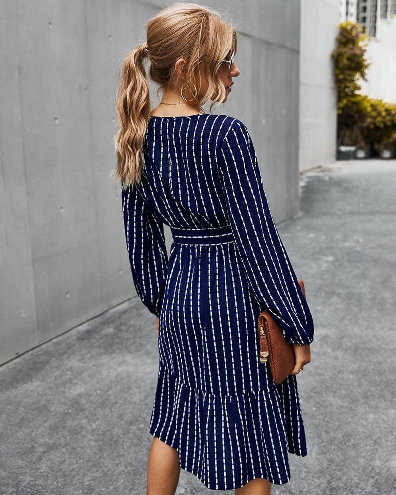 V Neck Tie Waist Dress