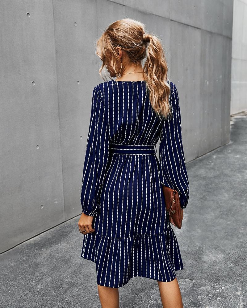 V Neck Tie Waist Dress