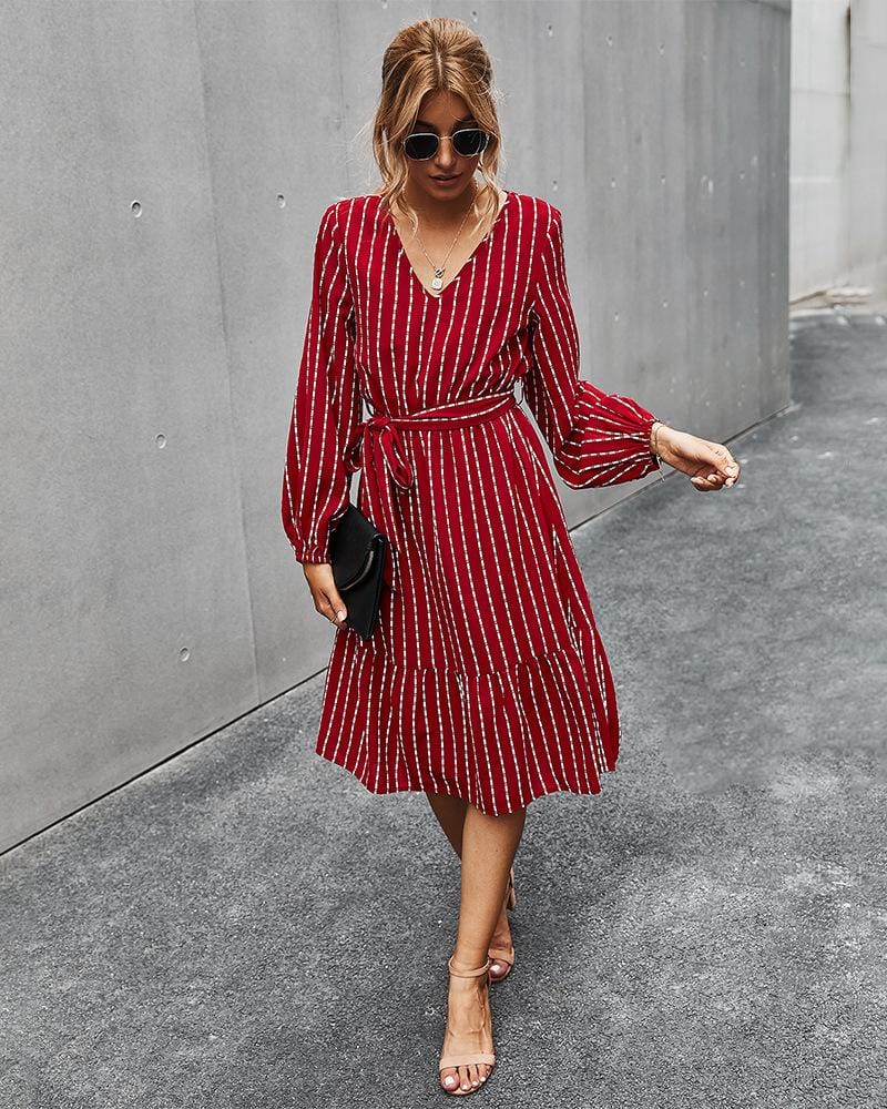 V Neck Tie Waist Dress