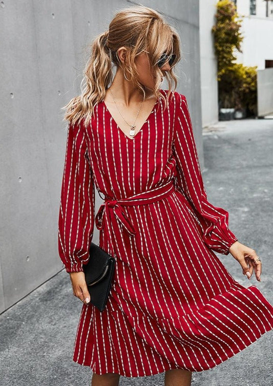 V Neck Tie Waist Dress