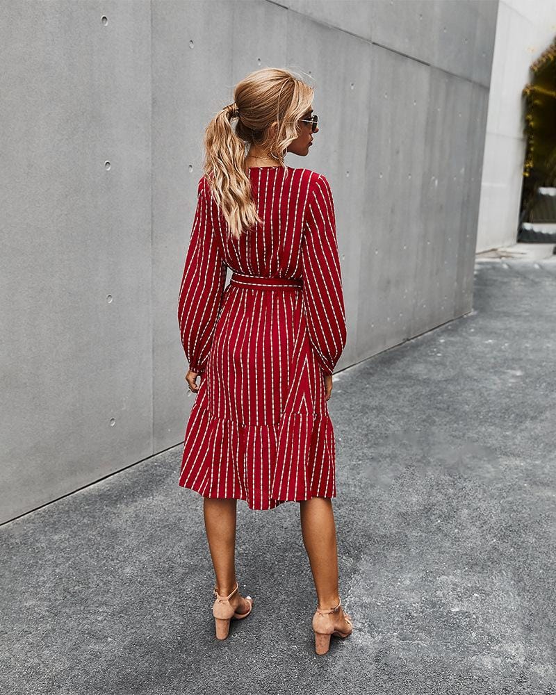V Neck Tie Waist Dress