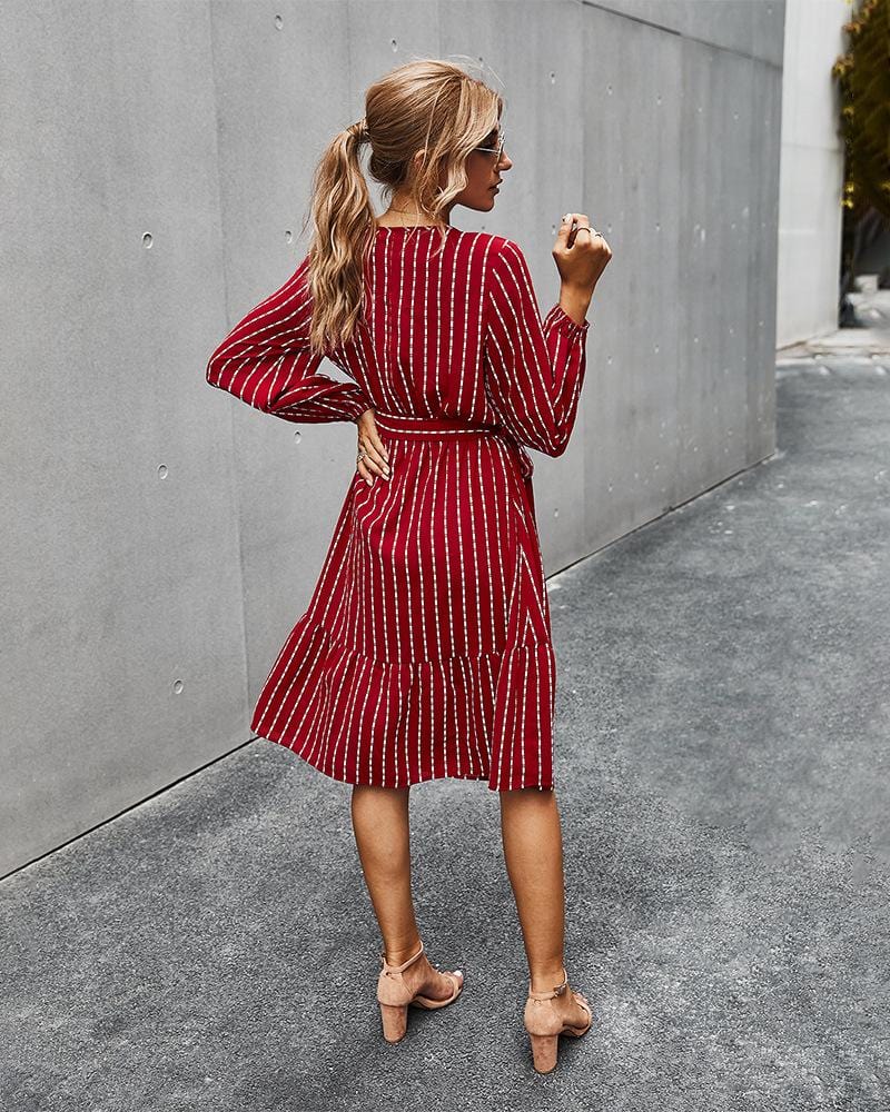 V Neck Tie Waist Dress