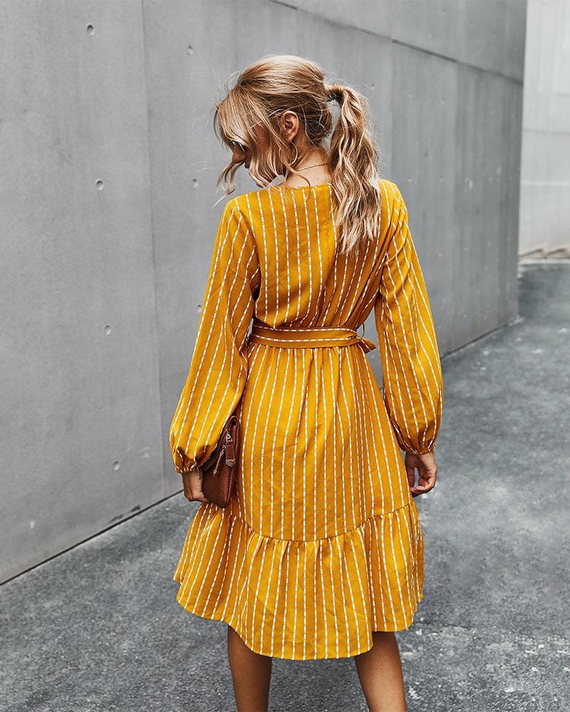 V Neck Tie Waist Dress